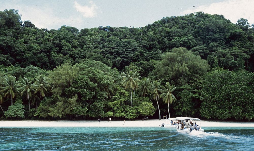 grijsopreis-micronesie-palau-varen-mobiel varen naar een van kleinere eilandjes van Palau