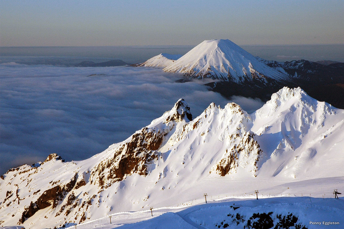 Skipiste bij Tongariro National Park, Nieuw-Zeeland.