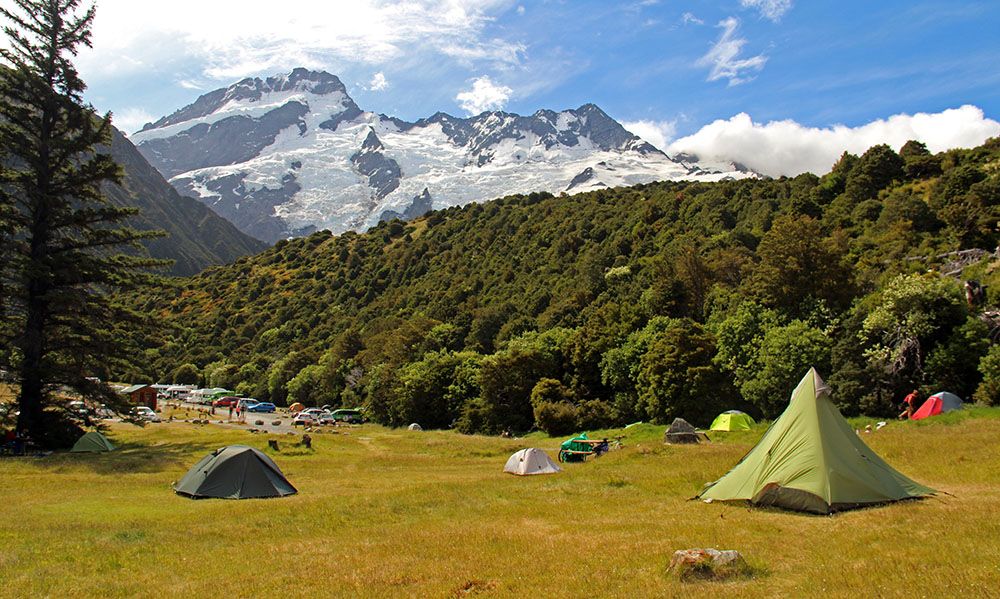 Kamperen bij de Mount Cook, Zuidereiland, Nieuw-Zeeland