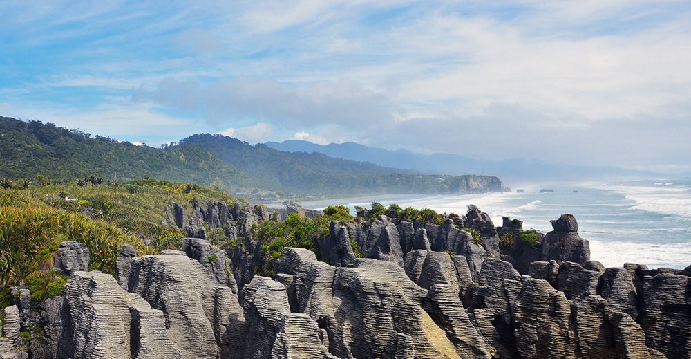 Pancake rocks bij Punakaiki, Nieuw-Zeeland