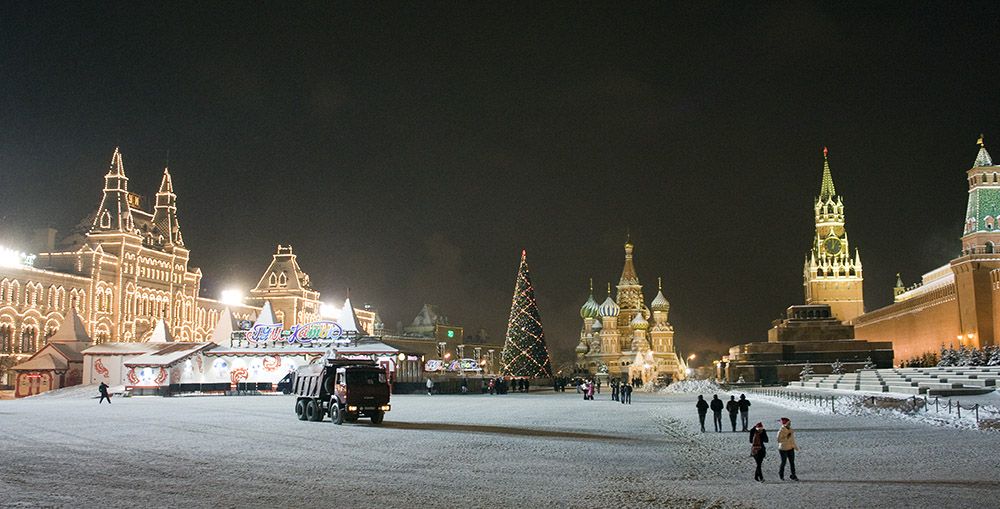 Voorbereidingen op het Rode Plein in Moskou voor de viering van Oud & Nieuw in Rusland