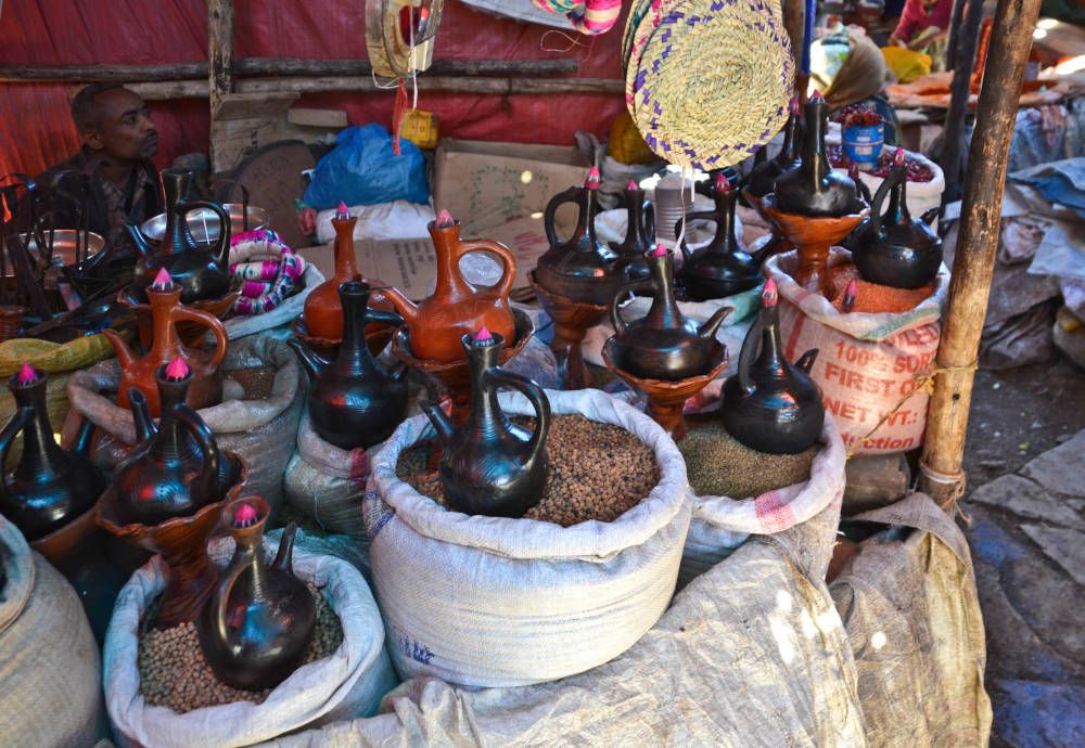 koffiepotten in Addis Abeba, Ethiopië