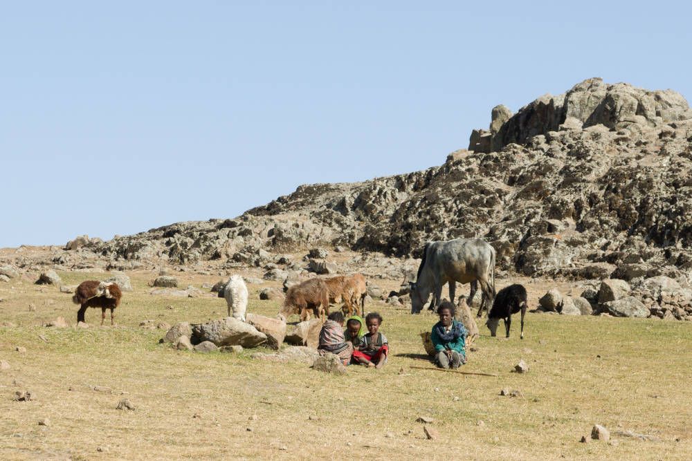 Herdersfamilie bij Lalibela, Ethiopië