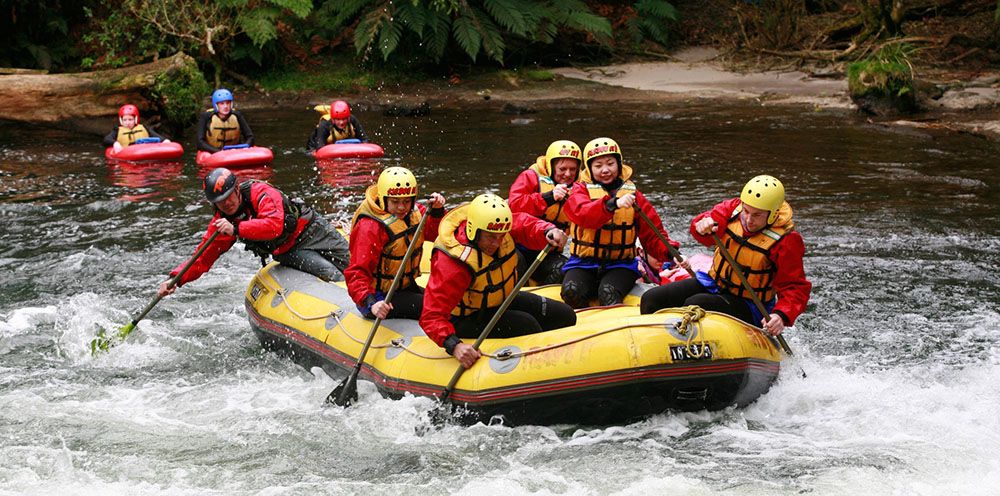 Rafting bij Rotorua, Noordereiland van Nieuw-Zeeland