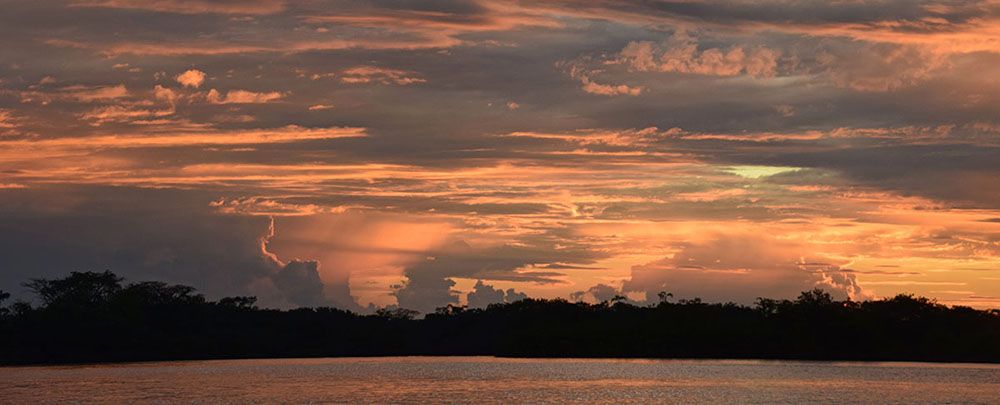 Zonsondergang bij Cuyabeno Reserve Ecuador.