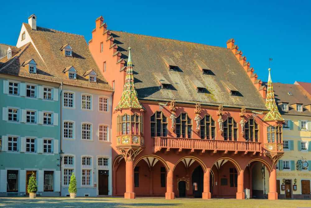 Markt op de Münsterplatz voor de kathedraal in Freiburg