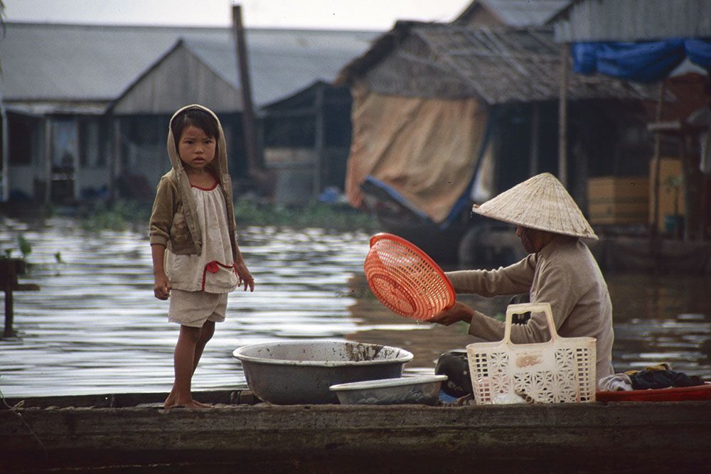 Drijvend dorp in de Mekongdelta