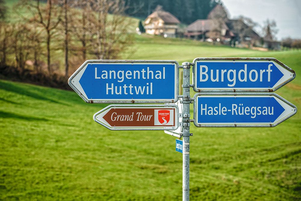 Bewegwijzering tijdens de Grand Tour door Zwitserland