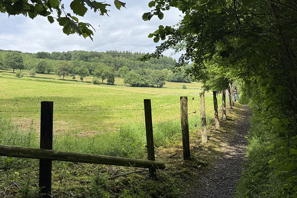 Andere wandelaar tijdens onze wandeling door de Amblèvevallei